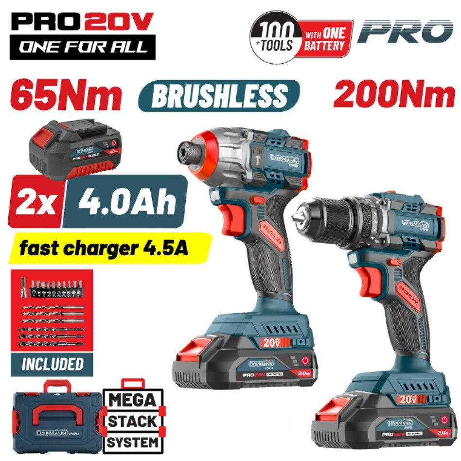 BORMANN Pro - BBP5431X44T2CA Σετ Compact Brushless Κρουστικό Δραπανοκατσάβιδο,Παλμικό Κατσαβίδι 084839 - ΣΕΤ ΕΡΓΑΛΕΙΩΝ στο Χρωμοδομή