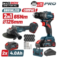 BORMANN PRO BBP5433X44T2CA ΣΕΤ Δραπανοκατσάβιδο Κρουστικό Μπαταρίας 65Nm + Γωνιακός Τροχός Μπαταρίας Φ125mm 20V Li-Ion Brushless με 47 Εξαρτήματα + 2x4Ah Μπαταρίες 083269 - ΣΕΤ ΕΡΓΑΛΕΙΩΝ στο Χρωμοδομή
